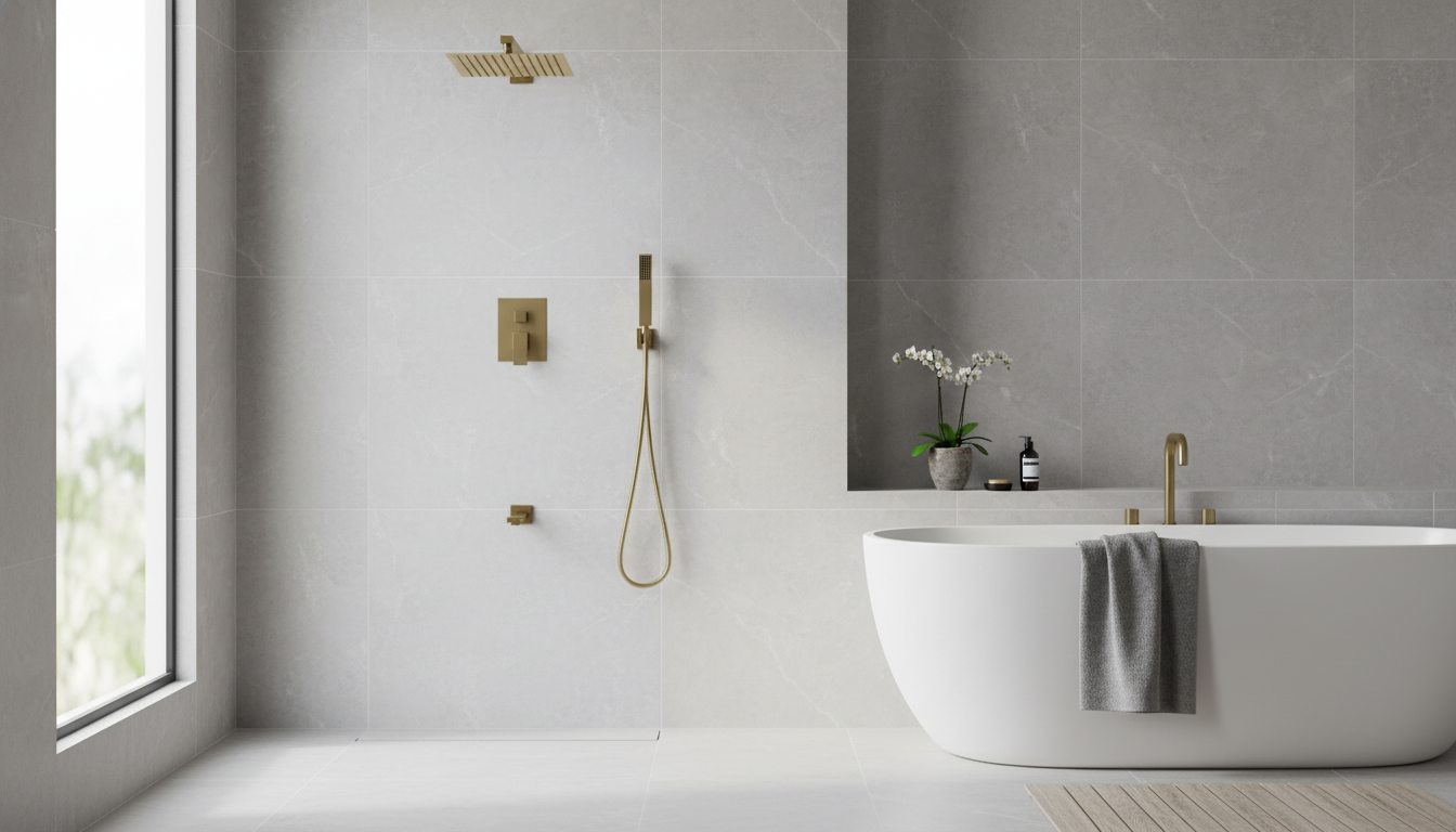 Brushed Gold Concealed Shower System: 3-Mode Rain Spa