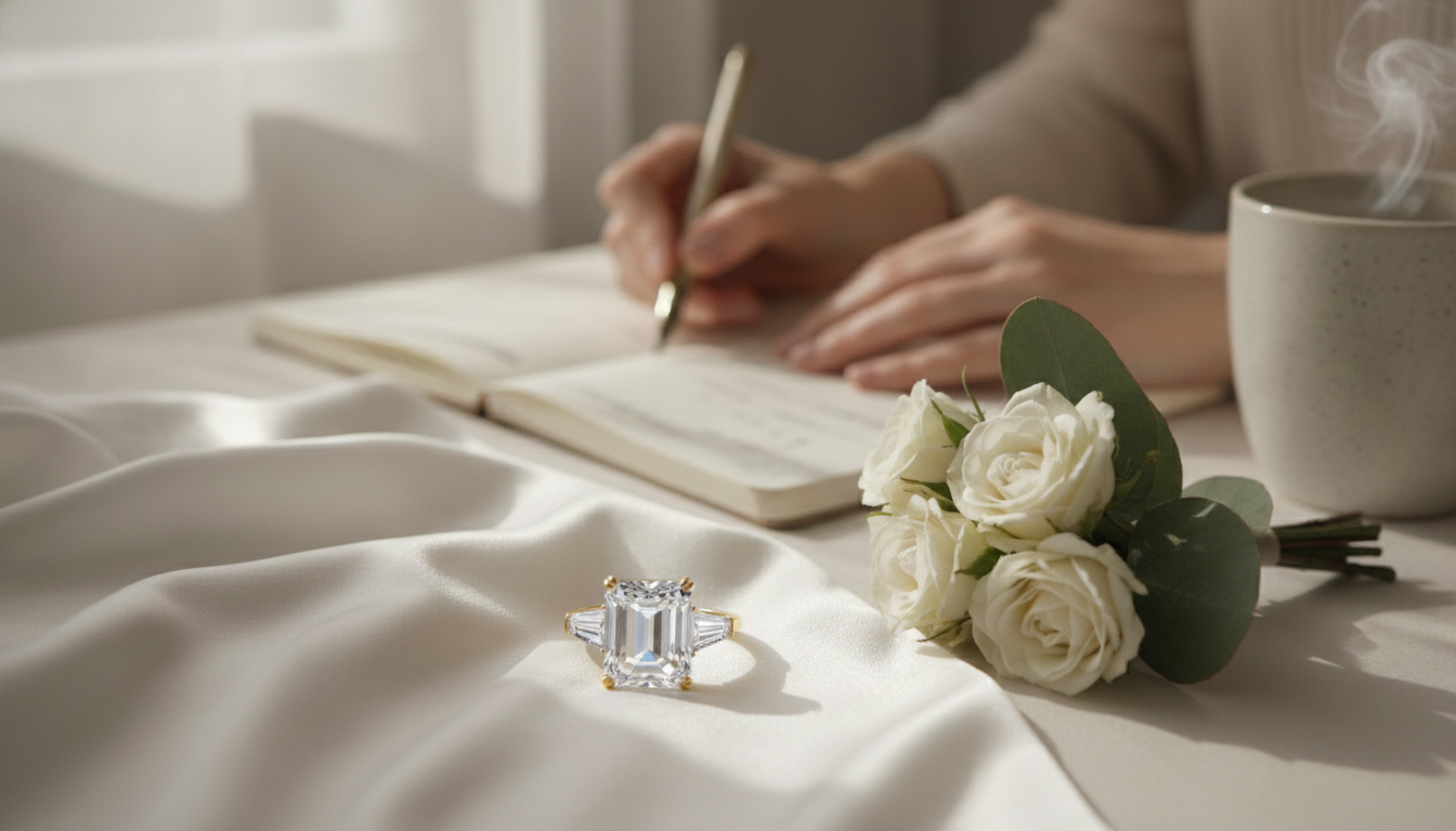 14K Gold 4ct Emerald Cut Moissanite Ring: Wedding Ready