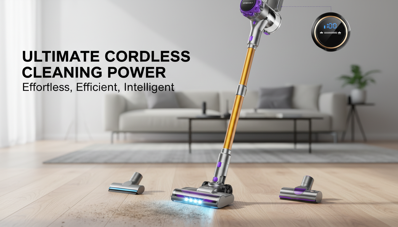 30kPa Cordless Stick Vacuum: LED Display & 55-Min Run