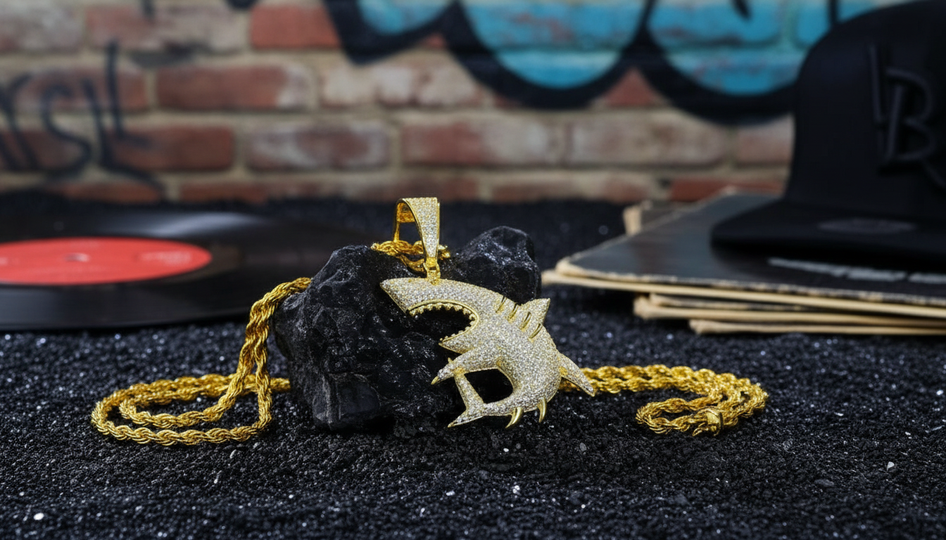 Moissanite Shark Pendant Necklace in 925 Silver (Hip Hop)