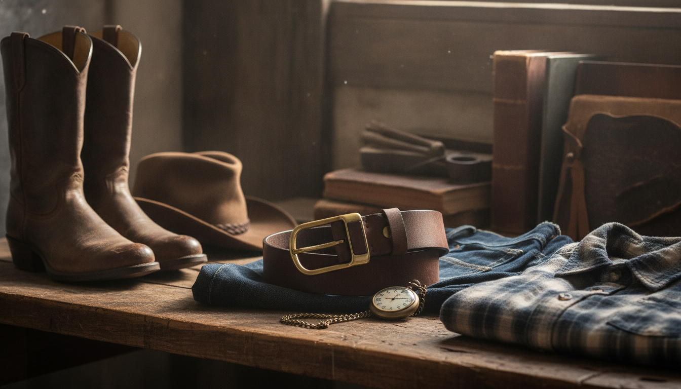 Retro Cowboy Leather Belt: 1.5" Vintage Brass Buckle